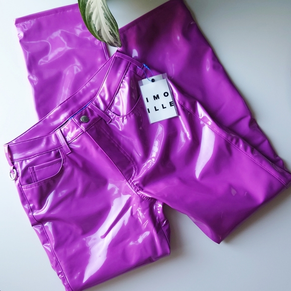 Simon Miller Vegan Patent Leather Straight Leg Pant in Magenta Purple NEW - Picture 11 of 16